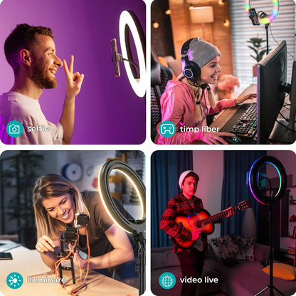 Lampa Ring Light Elindor®,10 Inch, RGB, Negru