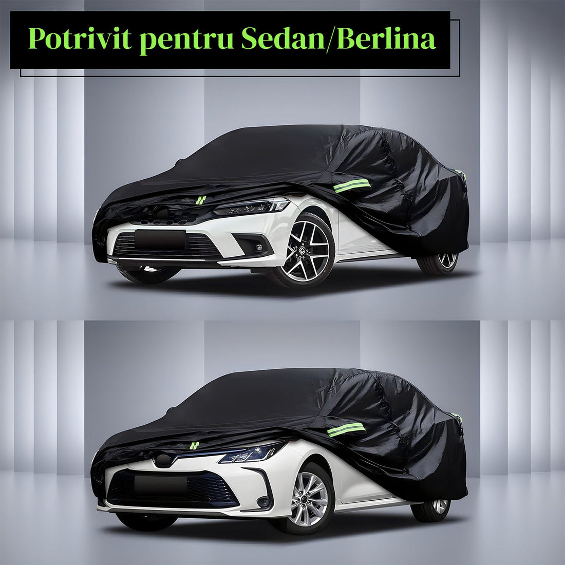 Prelata Auto Neagra 3 Straturi Elindor®, Impermeabila, Toate Anotimpurile, Husa de Protectie Completa, Antigrindina, Ploaie, Anti Soare, Accesorii Masina Exterior, Sedan L, 458×178×120 cm