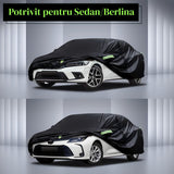 Prelata Auto Neagra 3 Straturi Elindor®, Impermeabila, Toate Anotimpurile, Husa de Protectie Completa, Antigrindina, Ploaie, Anti Soare, Accesorii Masina Exterior, Sedan L, 458×178×120 cm