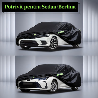 Prelata Auto Neagra 3 Straturi Elindor®, Impermeabila, Toate Anotimpurile, Husa de Protectie Completa, Antigrindina, Ploaie, Anti Soare, Accesorii Masina Exterior, Sedan L, 458×178×120 cm