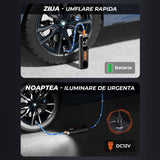 Compresor de Aer Elindor® Portabil 150PSI, 10000mAh cu Afisaj Digital si Lumina LED, Pompa Auto, Negru