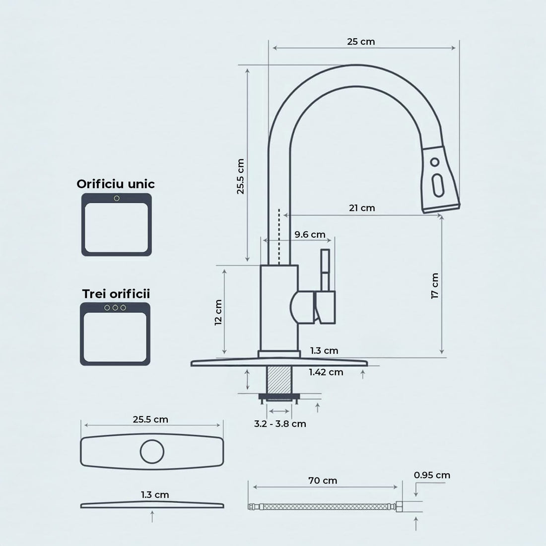 Robinet Bucatarie cu Pipa Inalta Elindor®, Pulverizator Retractabil, Aerator Detasabil, Otel Inoxidabil, Negru