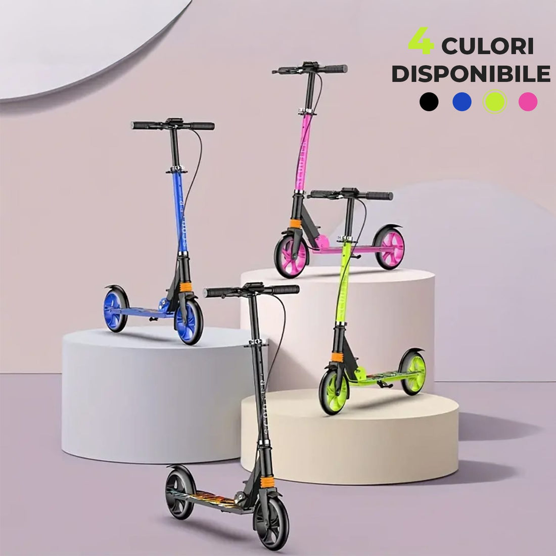 Trotiinetă Pliabilă cu Amortizor Elindor®, Frână Spate și Platformă Antiderapantă, Verde