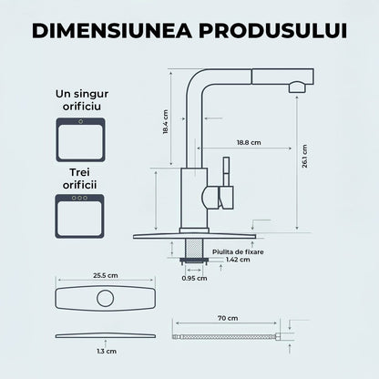 Robinet Bucatarie Elindor® cu Maner Unic, Pulverizator Retractabil, Otel Inoxidabil, Negru