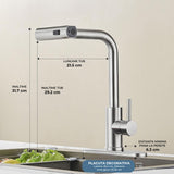 Baterie Bucatarie Elindor® Cu Dus Extractibil, Pipa Inalta, Finisaj Nichel Periat, Argintiu