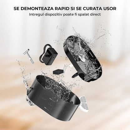 Fantana de Apa pentru Pisici Elindor® Cu Filtru Carbon Activ Si Pompa Silentioasa, Capacitate 2.2L, Design Modern cu Led, Usor De Curatat, Jet Reglabil, Negru