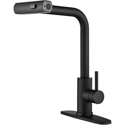 Baterie Bucatarie Elindor® Cu Dus Extractibil, Pipa Inalta, Finisaj Nichel Periat, Negru