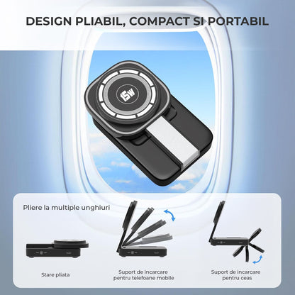 Încărcător Wireless 3in1 Elindor®, 15W, MagSafe, Pliabil, Negru