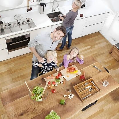 Organizator Extensibil Elindor® din Bambus, pentru Depozitare Tacamuri si Ustensile de Bucatarie, Furculite, Linguri, Cutite, 7 Compartimente, Sertar 25.5-39.4 cm, Suport Ajustabil, Separator Sertare Spatios, Accesorii Organizare