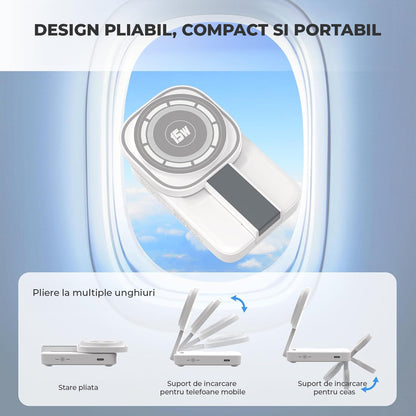 Încărcător Wireless 3in1 Elindor®, 15W, MagSafe, Pliabil, Alb