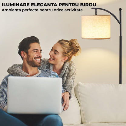 Lampa de Podea Elindor® Veioza cu Abajur Tesatura, Lumina Ajustabila 3000K, 4000K, 5000K, Soclu Compatitbil E26, pentru Camera de Zi, Dormitor, Sufragerie, Birou, Hol, Picior 154 x Baza 22 cm, Neagra