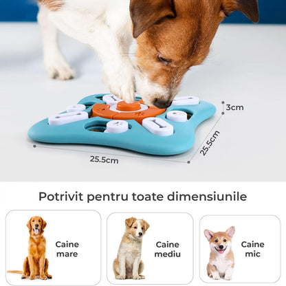 Puzzle Inteligent Elindor® pentru Caini si Pisici cu Sunet si Compartimente Recompense si Hrana, Rotire 360, Albastru