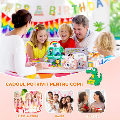 Cameră Foto Digitală Elindor® pentru Copii, Model Unicorn, 48MP, 1080P HD, Roz