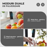 Baterie Chiuveta Neagra Elindor®, Robinet de Apa pentru Bucatarie, Jet Reglabil, Modern cu Pipa Flexibila, Cap Dus Extractabil cu Doua Functii, Monocomanda, Rotativ 360°, Otel Inoxidabil, Finisaj Mat