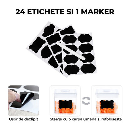 Set 7 Recipiente Etanse Elindor® pentru Alimente Uscate, Capace AirTight, Transparent