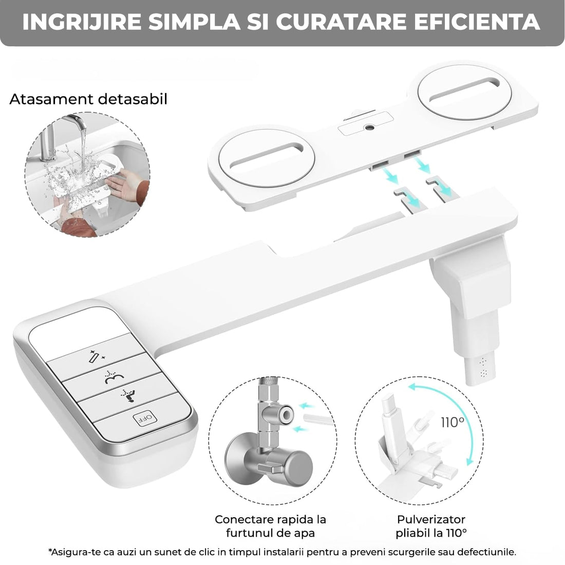 Bideu Retractabil pentru Toaletă cu Auto-Curățare, Control de Presiune, Igienă Personală, Gri
