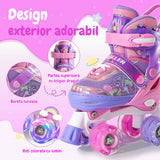 Role Reglabile Elindor® pentru Copii, Fete si Baieti, 4 Roti cu Lumini Quad, Ajutatoare, Rotile din Silicon, Rulmenti ABEC-7, Aluminiu / Poliuretan, Marimea L, 37-39, Model Unicorn, Mov
