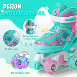 Role Reglabile Elindor® pentru Copii, Fete si Baieti, 4 Roti cu Lumini Quad, Ajutatoare, Rotile din Silicon, Rulmenti ABEC-7, Aluminiu / Poliuretan, Marimea L, 37-39, Model Unicorn, Verde