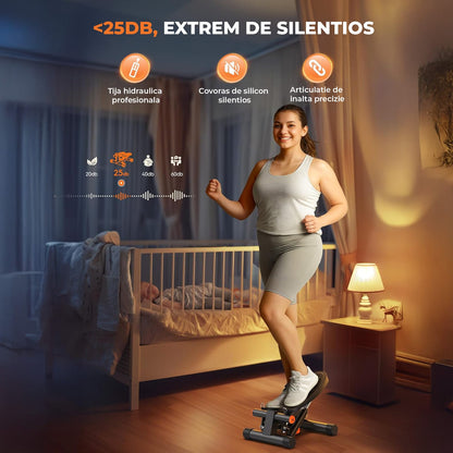 Stepper Compact Elindor® cu Benzi Fitness, Rezistență Hidraulică, Negru