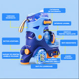 Role Reglabile Elindor® pentru Copii, Fete si Baieti, 4 Roti cu Lumini, Platforma in Triunghi, Ajutatoare pentru Incepatori, Rotile din Silicon, Rulmenti Aluminiu / Poliuretan, Marimea XS, 25-27.5, Albastru