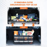 Organizator Negru Portbagaj Auto Elindor®, Cutie Pliabila, Geanta Depozitare, Compartimentare Practica, Accesorii Interior Masina, Plasa Elastica, Suport Bagaje, Organizare Rapida