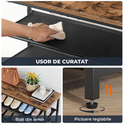 Organizator pentru Pantofi Elindor® Pantofar cu 5 Nivele Mari, Fara Gauri, Suport Metalic si MDF pentru Papuci, Dulap Hol, Dormitor, Economisire Spatiu, Depozitare Incaltaminte, 75 x 30 x 90 cm, Negru/Maro