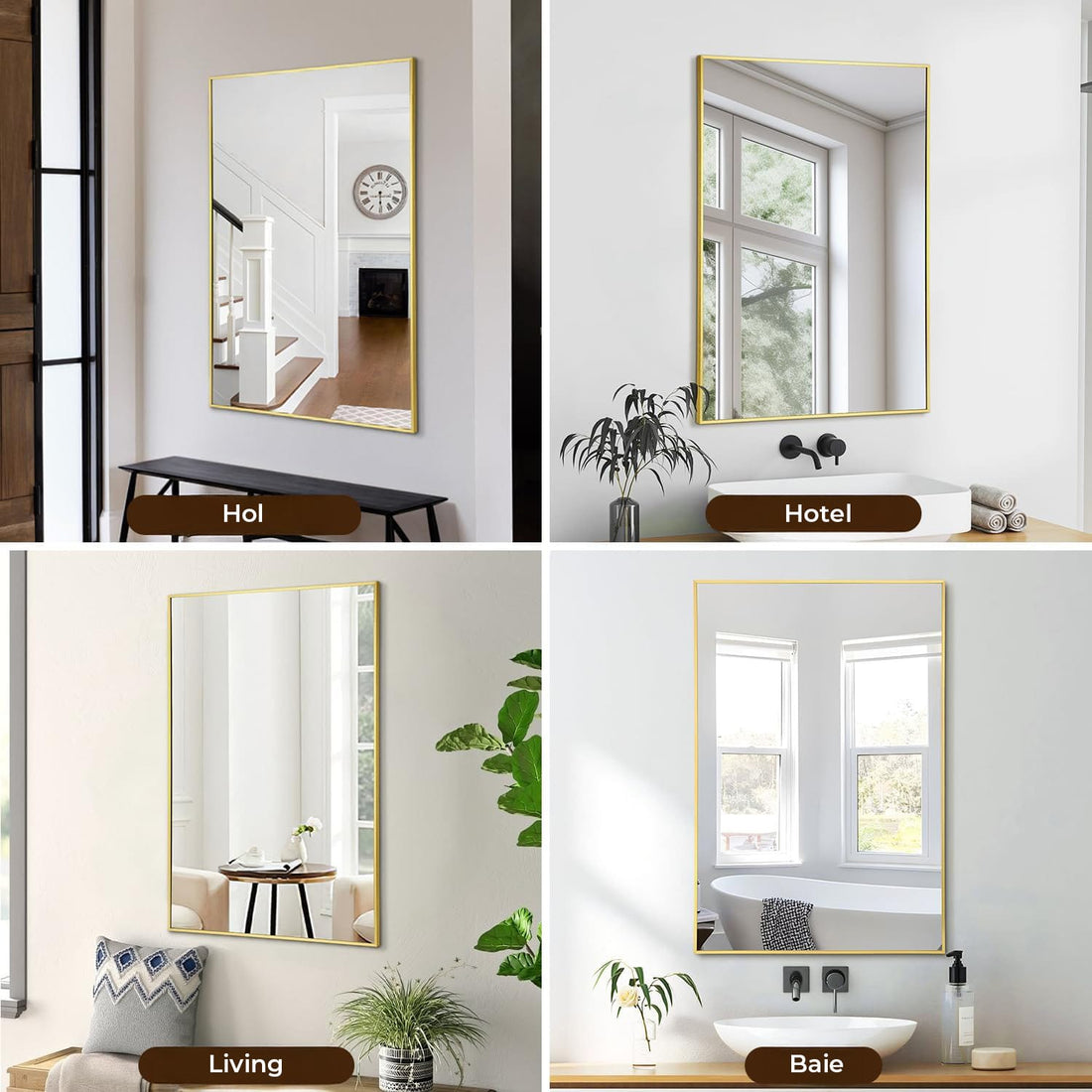 Oglinda Dreptunghiulara Elindor®, 55x75 cm, Sticla Fara Distorsiuni, Usor de Instalatat, Auriu