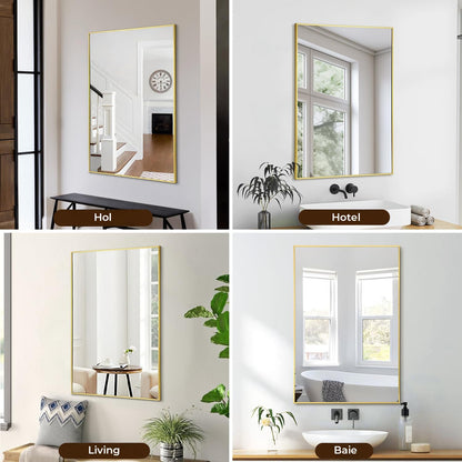 Oglinda Dreptunghiulara Elindor®, 55x75 cm, Sticla Fara Distorsiuni, Usor de Instalatat, Auriu