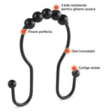 Set 12 Inele Negre pentru Perdea Dus Elindor®, Accesorii Baie, Agatatoare Inox, Anticadere, Rezistente la Coroziune, Decoratiuni Metalice, Ideal pentru Bara si Prindere Usoara