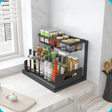 Organizator Multifunctional Elindor® 2 Nivele, pe Blat / in Dulap sub Chiuveta, Sertar Glisant, Suport Metalic Organizare, Ideal pentru Bucatarie, Baie, Camara, Bar, Raft cu Sertare Depozitare Legume, Fructe, Detergenti, Parfumuri, 36.2 x 27 x 28.5, Negru
