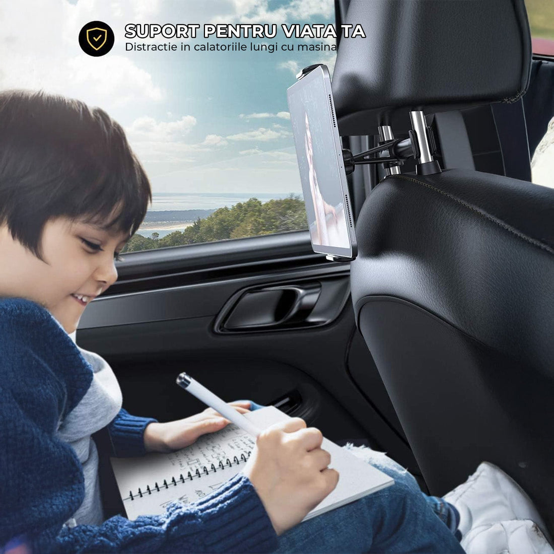 Suport Tetiera Auto Elindor® Compatibil Tablete si Telefon 4.7-10.5 Inch, Instalare fara Unelte, Reglabil si Stabil pentru Masina, Rotatie 360°, Negru