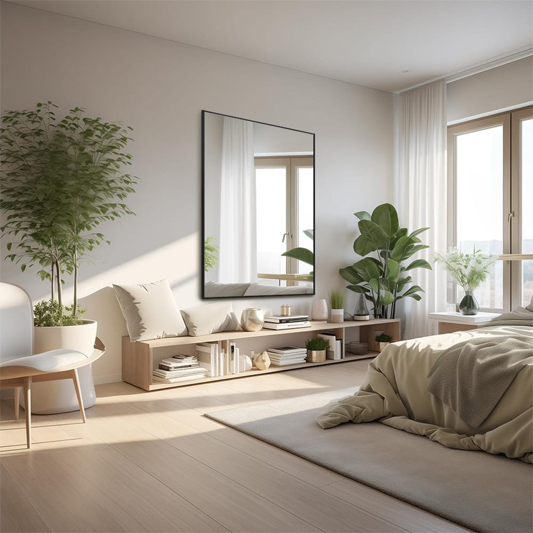 Oglinda Dreptunghiulara Elindor®, 55x75 cm, Sticla Fara Distorsiuni, Usor de Instalatat, Negru