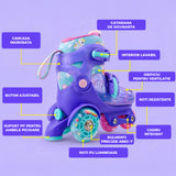 Role Reglabile Elindor® pentru Copii, Fete si Baieti, 4 Roti cu Lumini, Platforma in Triunghi, Ajutatoare pentru Incepatori, Rotile din Silicon, Rulmenti Aluminiu / Poliuretan, Marimea S, 28-32, Mov