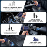 Aspirator Auto 2 in 1 Portabil Elindor® Fara Fir 9000Pa cu Functie de Suflare si Lumina LED, 120W, Acumulator 4000mAh, Albastru