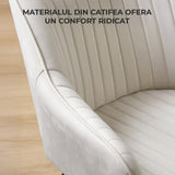 Set 2 Scaune Elindor® Ergonomice, Design Contemporan, Scaun cu Spatar si cu Manere, din Catifea cu Picioare Metalice Negre, Potrivite pentru Living, Bucatarie, Birou, Dormitor, Latime Sezut 49 cm, 55.5 x 43 x 83 cm, Bej Deschis