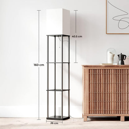 Lampa de Podea Elindor® cu Rafturi si Structura Solida, Abajur Textil si Lumina Reglabila in 3 Trepte de Culoare, Negru