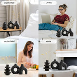 Set 3 Vaze Ceramica Elindor® cu Forme Abstracte, Decor Contemporan, Dimensiuni Diferite, Negru