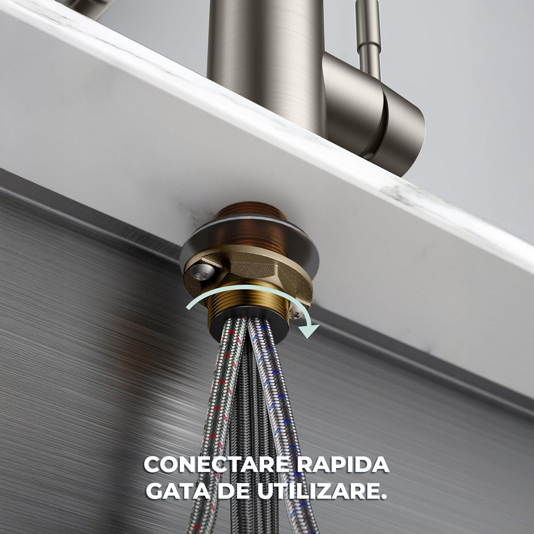 Baterie Bucatarie Elindor®, Robinet Profesional cu Pipa Flexibila, Cap de Dus cu 2 Functii, Jet Reglabil, Montaj Simplu, Rezistenta La Coroziune, Otel Inoxidabil, Chrom