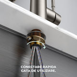 Baterie Bucatarie Elindor®, Robinet Profesional cu Pipa Flexibila, Cap de Dus cu 2 Functii, Jet Reglabil, Montaj Simplu, Rezistenta La Coroziune, Otel Inoxidabil, Chrom