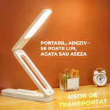 Lampa de Birou Elindor® Alba cu LED Integrat, Incarcare USB si cu Acumulator, 3 Moduri Lumina Camera Rece/Cald, Comanda prin Buton, Veioza Pliabila cu Brat Reglabil, Compacta si Portabila, pentru Birou, Dormitor, Hol, Living, 21 × 42 × 5 cm