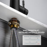Baterie Chiuveta Bucatarie Neagra Elindor®, Robinet de Apa Lavoar, Modern cu Pipa Flexibila, Cap Dus Extractabil cu Doua Functii, Jet Reglabil, Monocomanda, Rotativ 360°, Otel Inoxidabil, Finisaj Mat