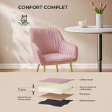 Set 2 Scaune Elindor® Ergonomice, Design Contemporan, Scaun cu Spatar si cu Manere, din Catifea cu Picioare Metalice Aurii, Potrivite pentru Living, Bucatarie, Birou, Dormitor, Latime Sezut 49 cm, 55.5 x 43 x 83 cm, Roz