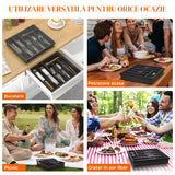 Organizator pentru Tacamuri Negru Elindor® Ustensile de Bucatarie, 6 Compartimente Depozitare, Suport pentru Cutite, Linguri, Furculite, Accesorii Bucatarie, Separator Sertar, 33x30x5.3 cm, PP fara BPA