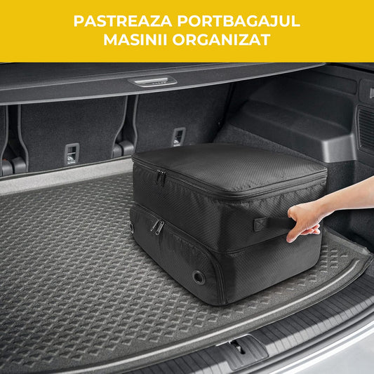 Organizator Portbagaj Auto Elindor® cu 2 Niveluri, Spatii pentru Pantofi, Haine si Accesorii, Negru