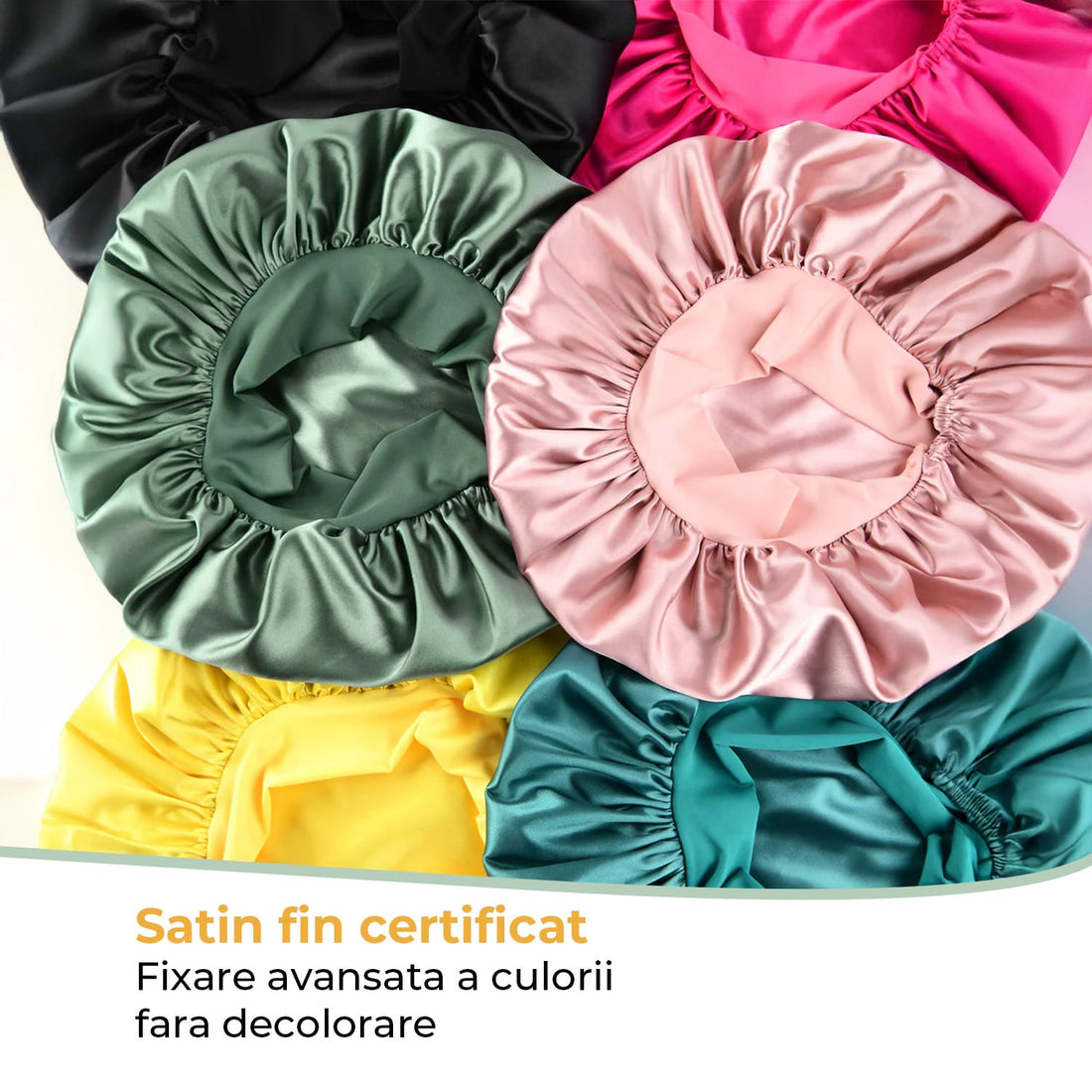 Boneta Satin Dubla Elindor® Pentru Protectia Parului, Banda Reglabila, Albastru Marin