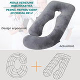 Perna Gravide si Alaptare Elindor®, Multifunctionala, Forma de U, Husa din Bumbac Satinat Detajabila, Lavabila, Suport Burta, Picioare, Cap, Gat, Spate, Ideala Pentru Formit Lateral, 3 kg, 79 x 152  cm, Gri