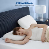 Perna Ortopedica Elindor® Memory Foam Pillow, Suport Cervical Ergonomic, Spuma cu Memorie Anatomica, Husa Detasabila Respirabila, pentru Spondiloza Cervicala, 60x40x10 cm, Alb
