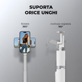 Trepied Foto Telescopic Profesional Elindor® Stativ Telefon 2-in1, cu Telecomanda Bluetooth si Functie Selfie Stick, Compatibil iPhone / Android, Tripod Universal, Suport Durabil si Usor, Unghi Ajustabil 180°, 32-159 cm, pentru Foto / Video, Alb