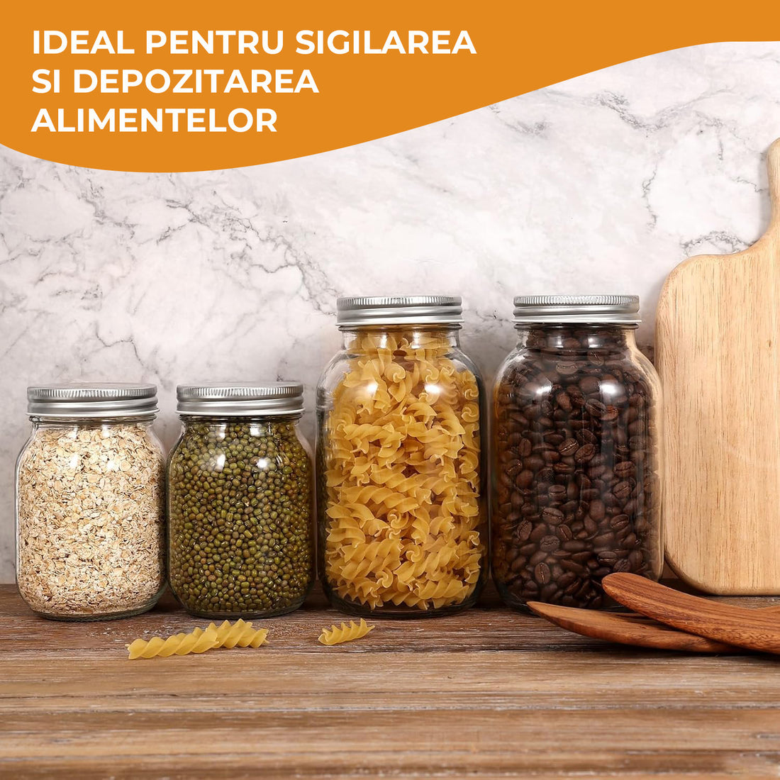 Set 6 Borcane din Sticla Elindor® cu Capac Ermetic, Borcan 500 ml Ideal pentru Miere, Dulceata, Condimente, Cafea, Zahar si pentru Fermentare Muraturi, Capace Metalice, Recipient Depozitare in Bucatarie, Transparent