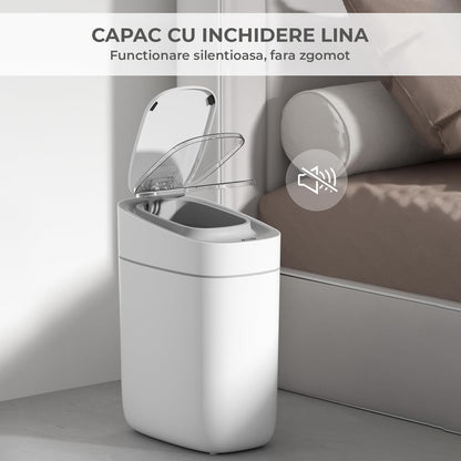 Cos de Gunoi cu Senzor Elindor® cu Capacitate 9.5l, Capac Inteligent Anti-Miros, Deschidere Silentioasa, Design Elegant, Subtire, Ideal pentru Baie, Bucatarie, Birou, Dormitor, Perfect pentru Colectare Deseuri, Rezistent la Apa IPX5 Alb